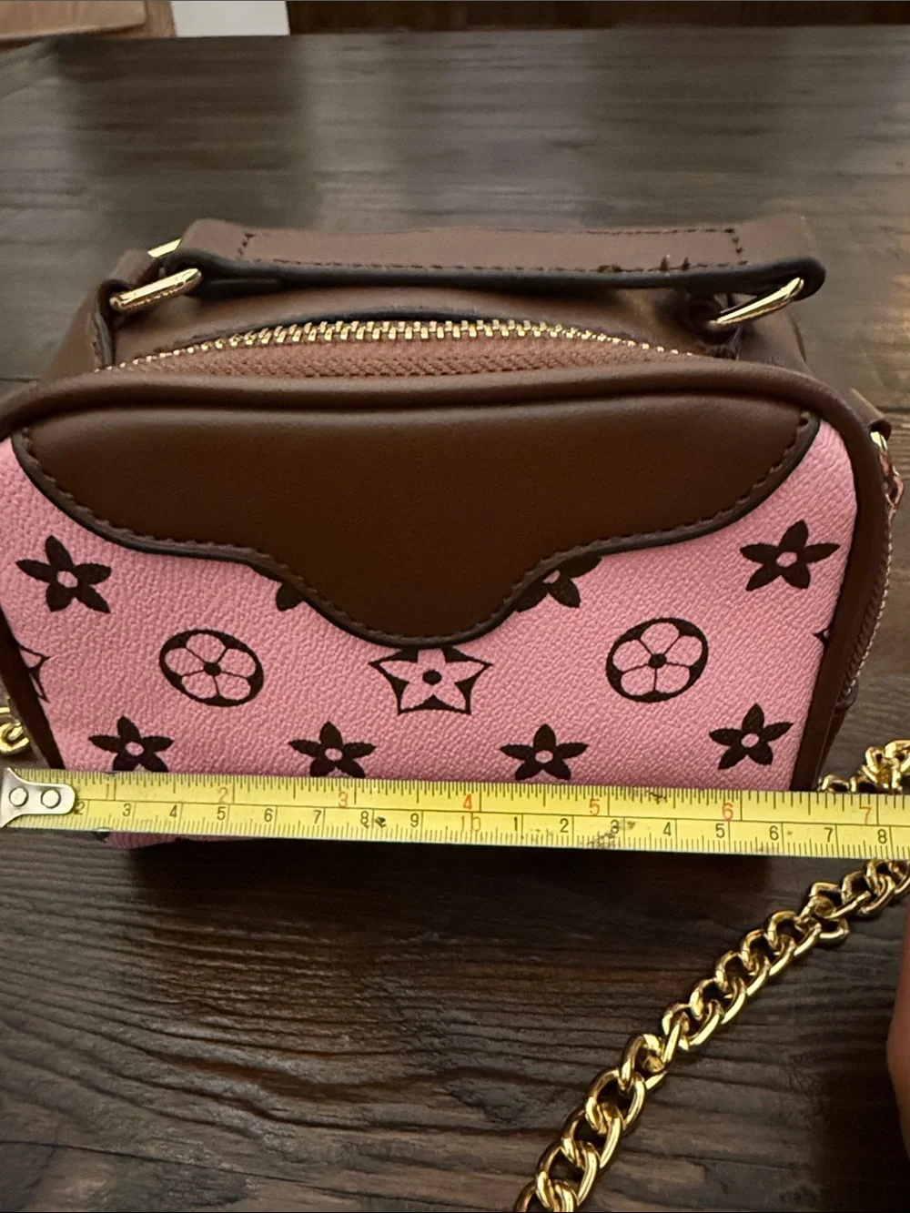 Pink and Brown Kids Crossbody Bag with Gold Chain Strap